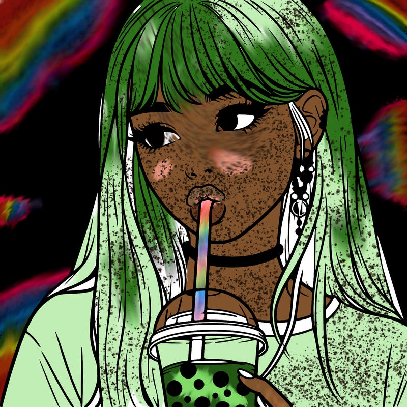 aesthetic realistic girl drinking boba