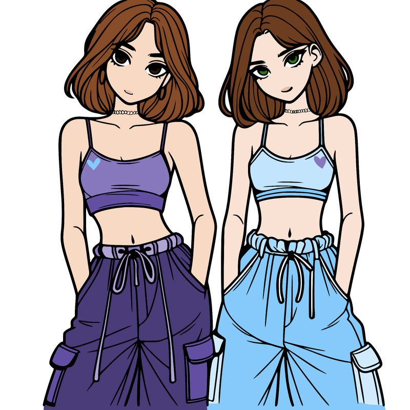 two girls with crop top with baggy pants
