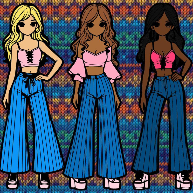 girls with flare pants and crop tops realistic