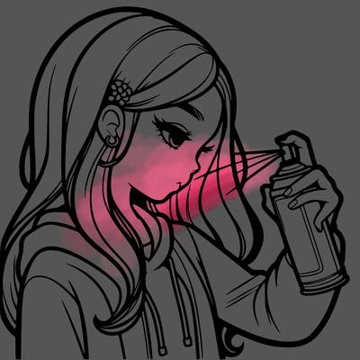 a realistic girl spray painting