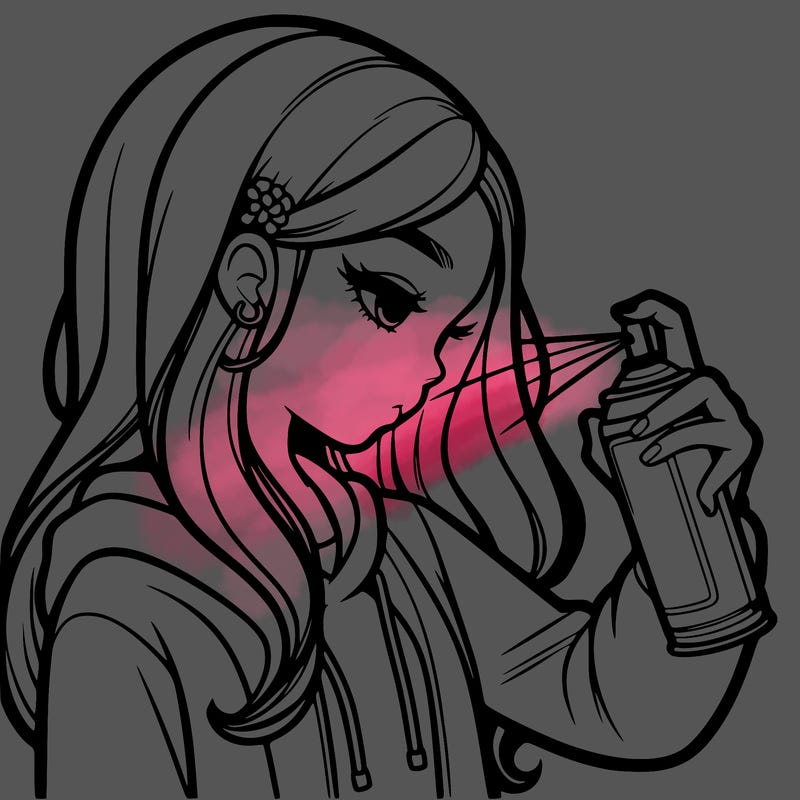 a realistic girl spray painting