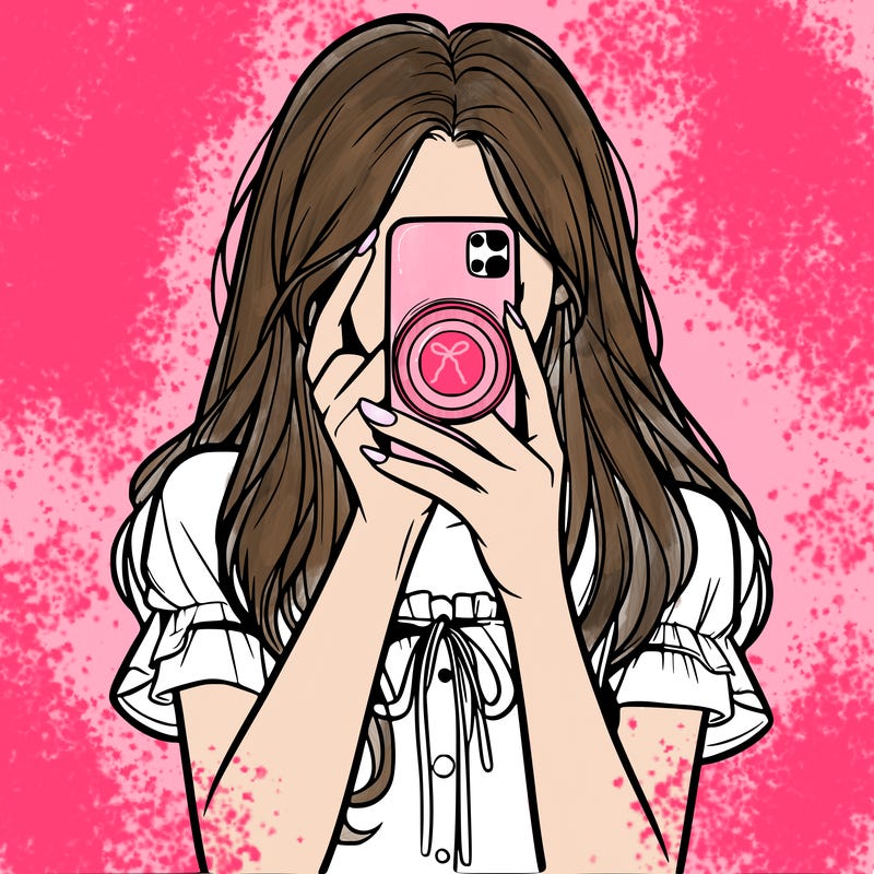 a realistic girl holding her phone taking pictures
