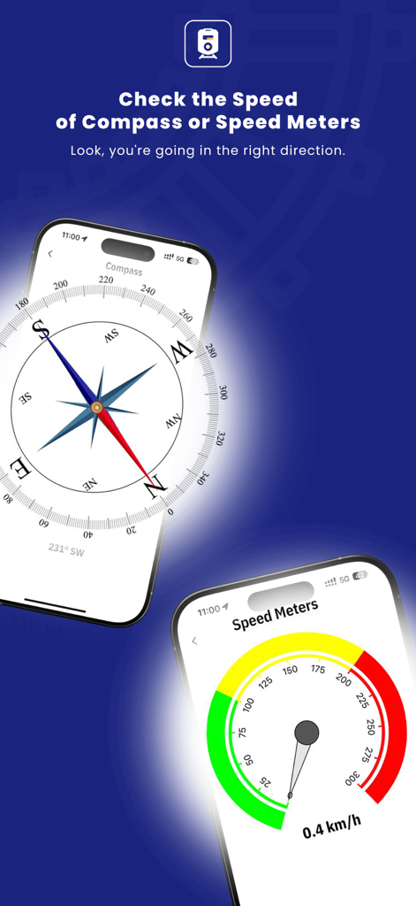 All GPS Location Map - iPhone screens showing the compass and speedometer features of the All GPS Location Map app