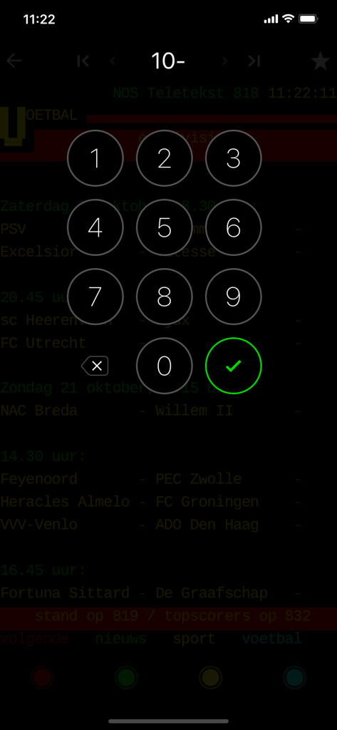 NOS Teletekst - Numerische Tastatur-Überlagerung zur Eingabe von Seitenzahlen in der NOS Teletekst-App