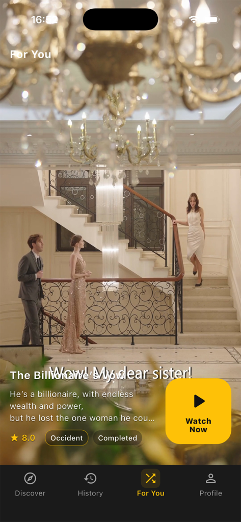 RaptDrama - Screenshot dell'app RaptDrama che mostra una scena drammatica romantica verticale intitolata The Billionaires Vow