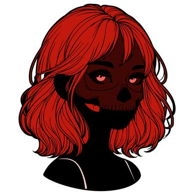 realistic girl with skull