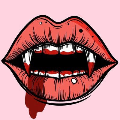 lips with vampire teeth