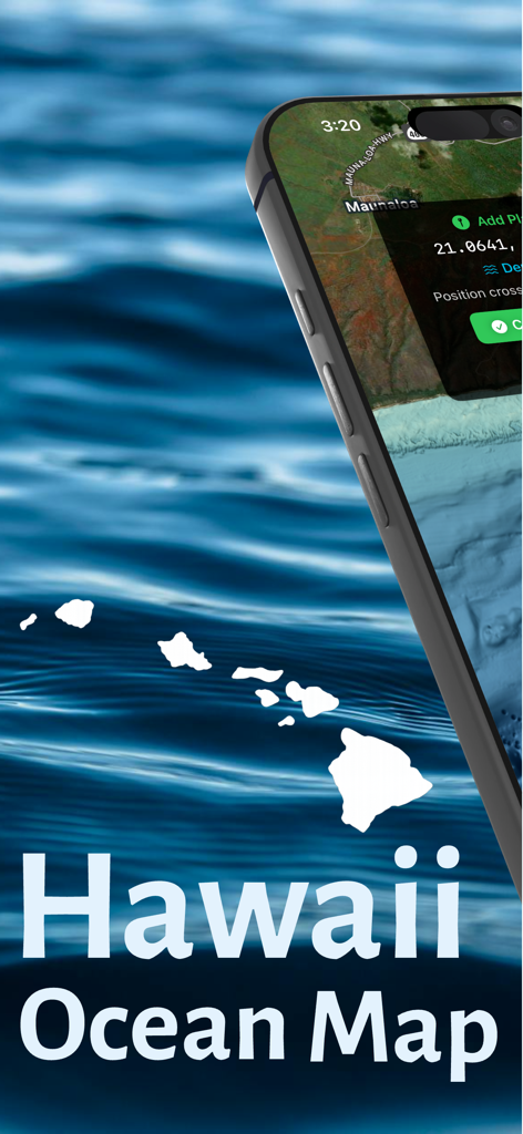 Hawaii Ocean Map - Hawaii Ocean Map app displaying navigation interface and Hawaiian Islands silhouette