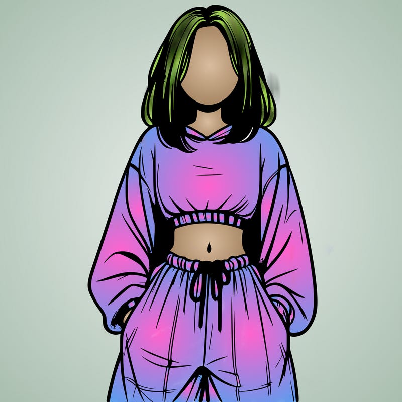 realistic girl faceless with baggy pants and a crop top