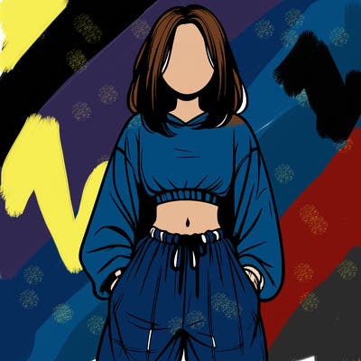 realistic girl faceless with baggy pants and a crop top