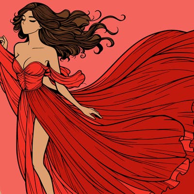 realistic woman in dress flowing the the wind