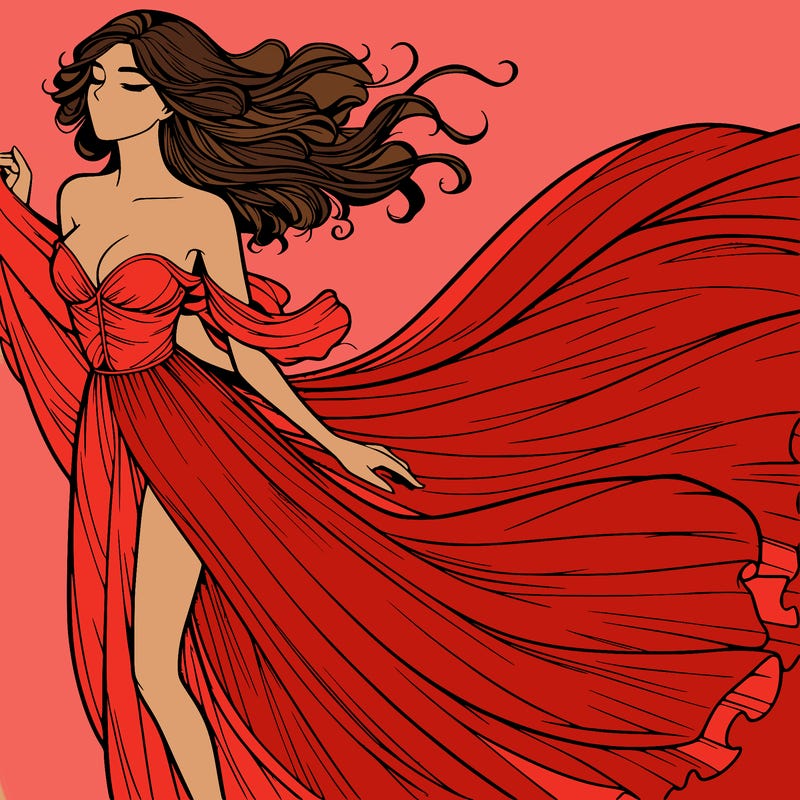 realistic woman in dress flowing the the wind