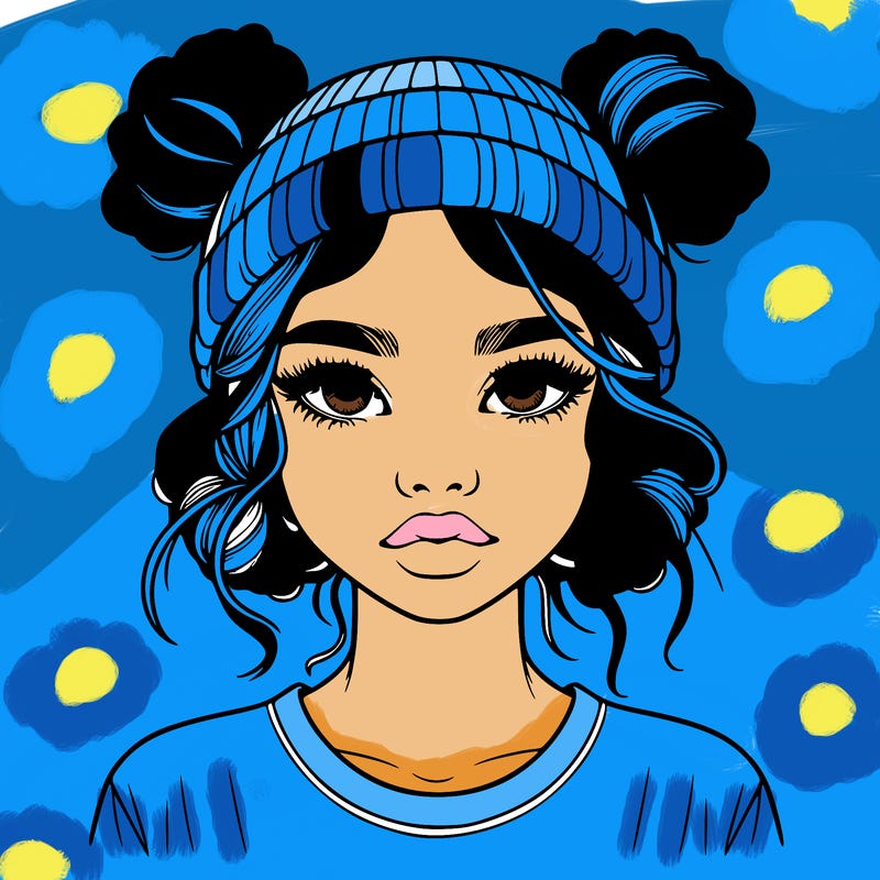 realistic girl with buns in her hair with a beanie on