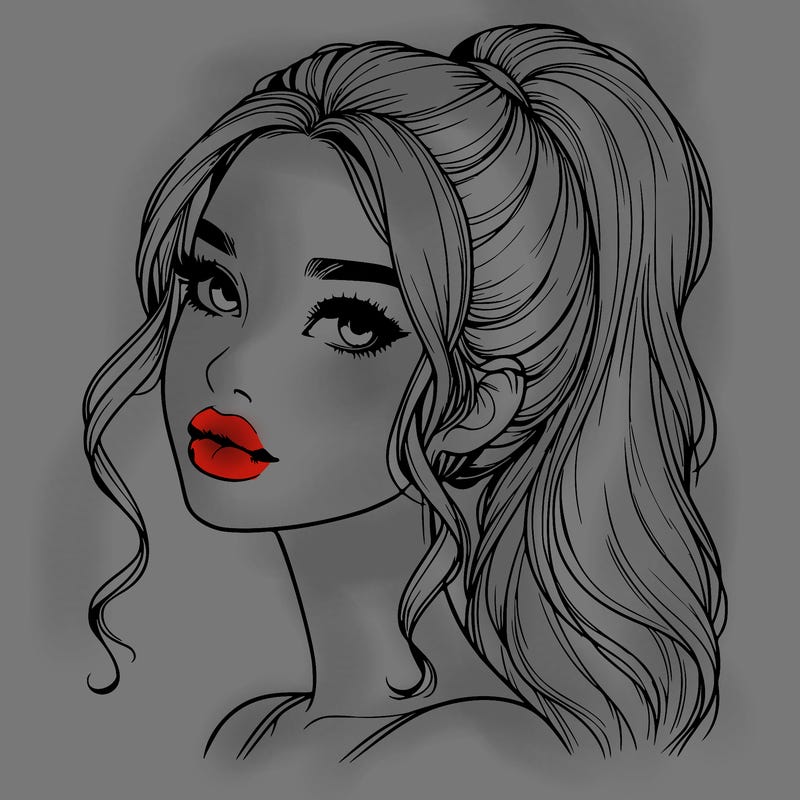 realistic girl with a ponytail on her hair and lips