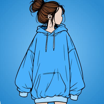 realistic girl with a oversized sweatshirt on and a bun