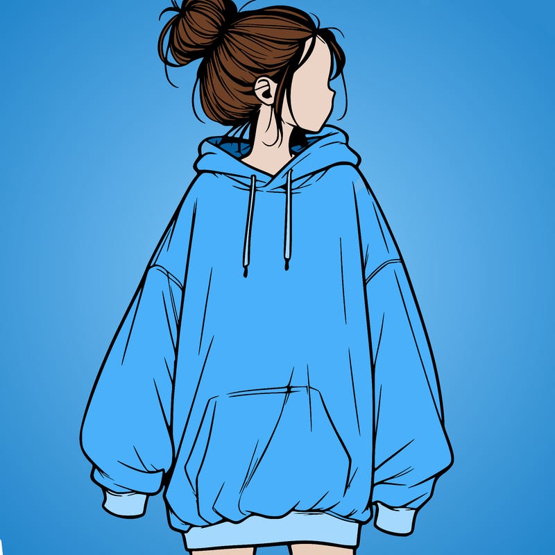 realistic girl with a oversized sweatshirt on and a bun