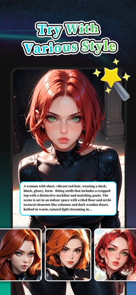 Keily-Create AI Stroy - テキストプロンプトの説明とともに、さまざまなアニメスタイルのAI生成された女性キャラクターのポートレート