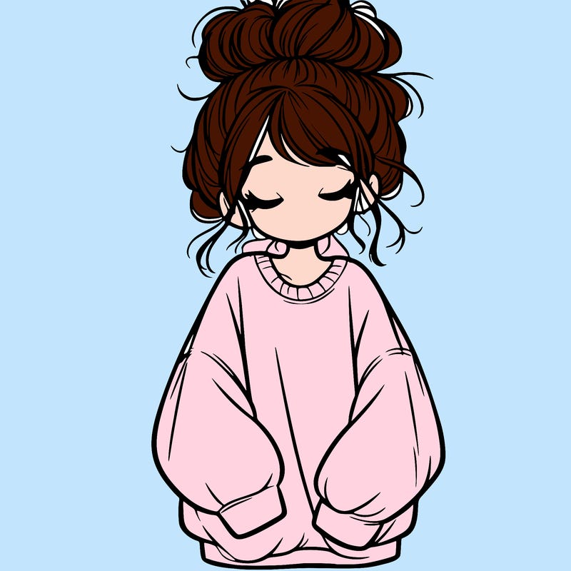 girl with baggy sweatshirt and messy bun