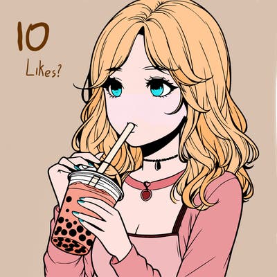 realistic girl drinking boba tea