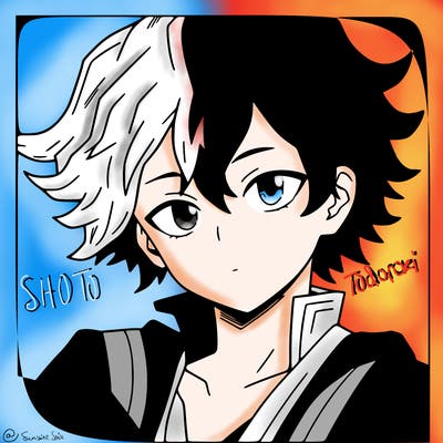 manga character with red and white hair