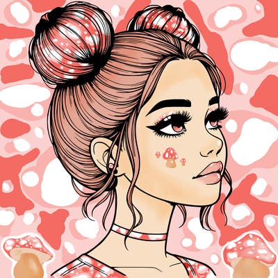 realistic girl with buns on the top of her head