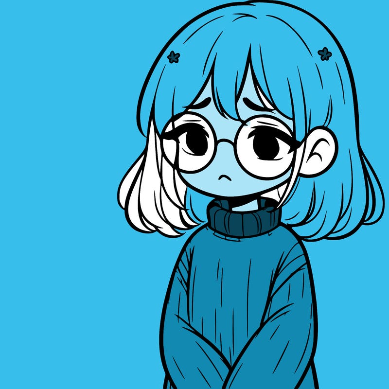 sad girl with glasses in a sweater