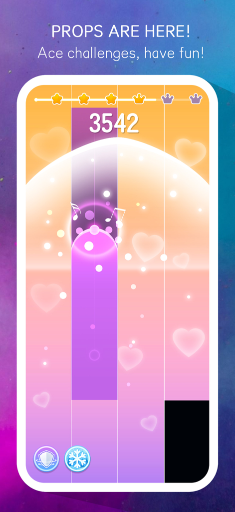 Music Tiles - Magic Piano Game - Pantalla de juego de Music Tiles con objetos especiales y una puntuación alta.