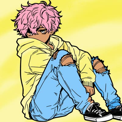 a male hoddie ripped jeans messy hair anime