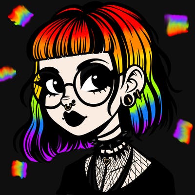 gothic girl with a mullet and glasses