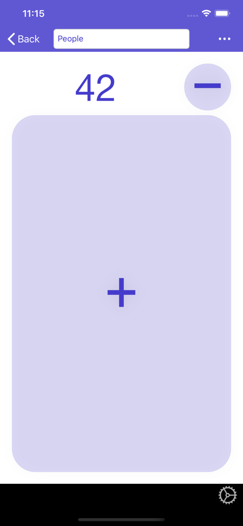 Count That Now - Tally counter - Interfaz de la aplicación Count That Now que muestra un contador etiquetado Personas en cuarenta y dos