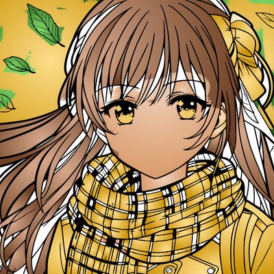 teen anime girl in fall wearing a scarf