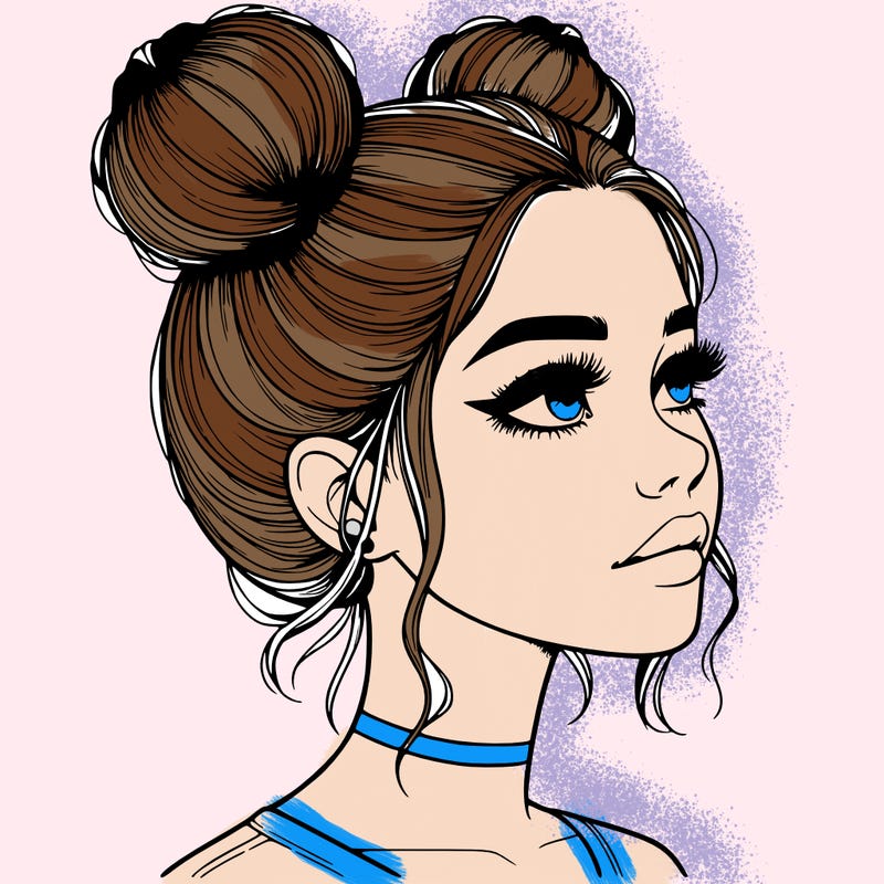realistic girl with buns on the top of her head