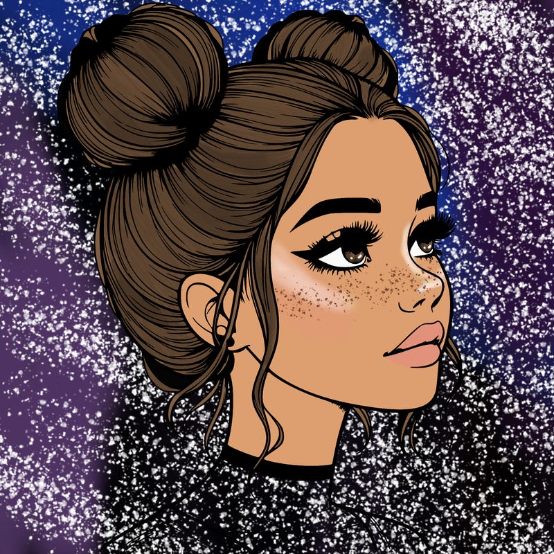 realistic girl with buns on the top of her head