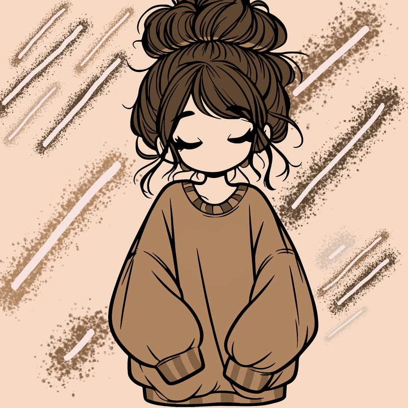 girl with baggy sweatshirt and messy bun