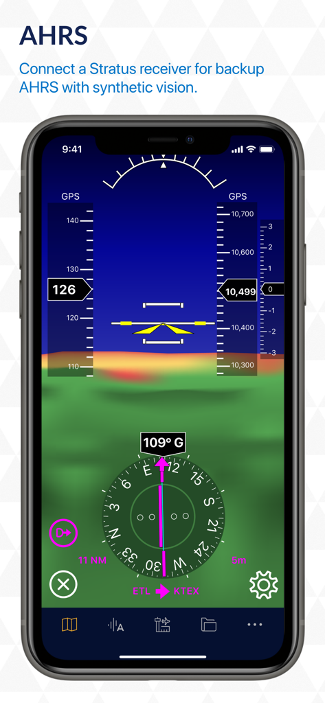 Stratus Insight EFB - Stratus Insight EFB interface showing backup AHRS with synthetic vision