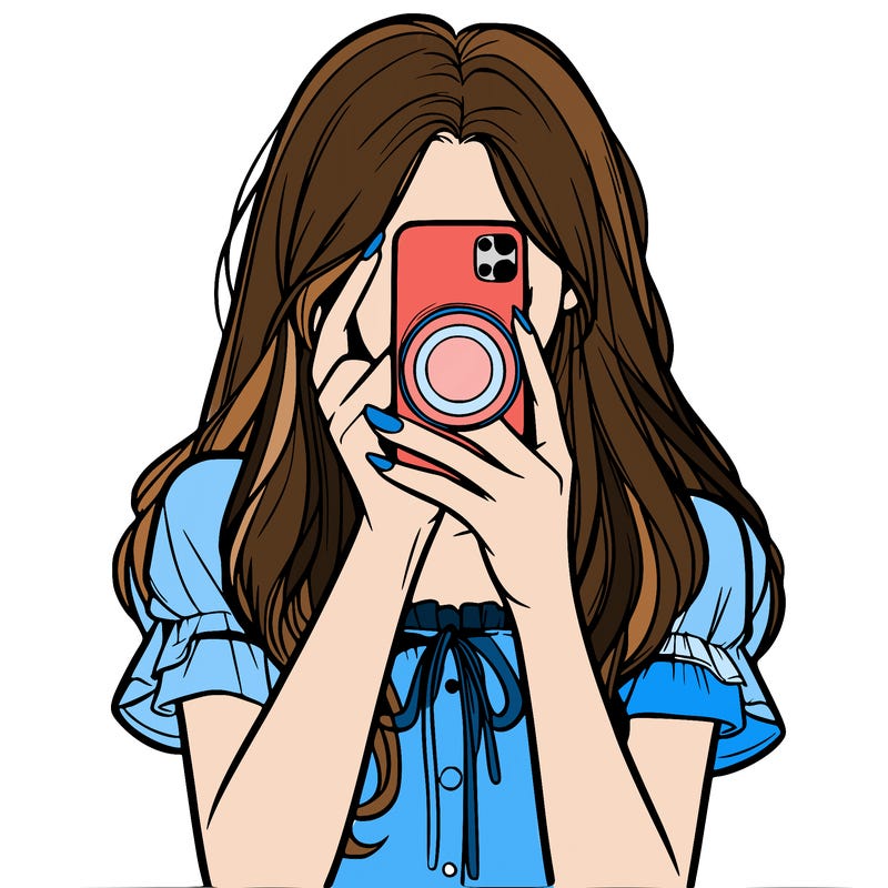 a realistic girl holding her phone taking pictures