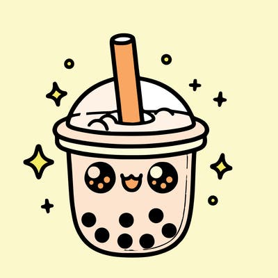 cute boba tea with a face