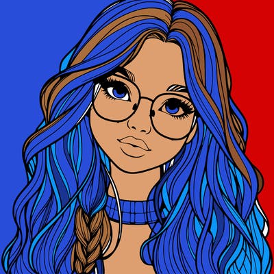 girl with long hair and freckles and glasses realistic