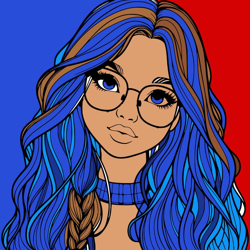 girl with long hair and freckles and glasses realistic