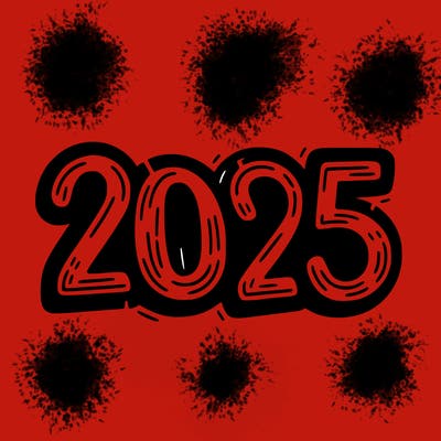 one line scrawled numbers sketch design “2025”
