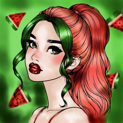 realistic girl with a ponytail on her hair and lips