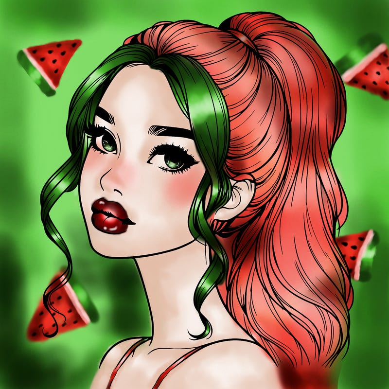 realistic girl with a ponytail on her hair and lips