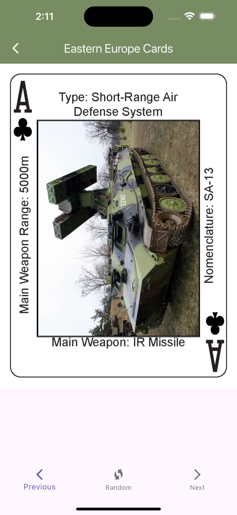 Army Leader Smart Cards - Digital flashcard for OPFOR equipment recognition of an SA 13 air defense system