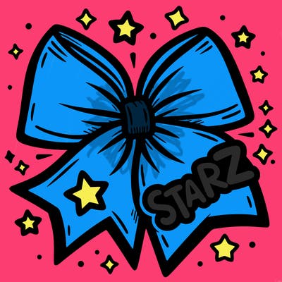 cheer bow with the word “starz” on it