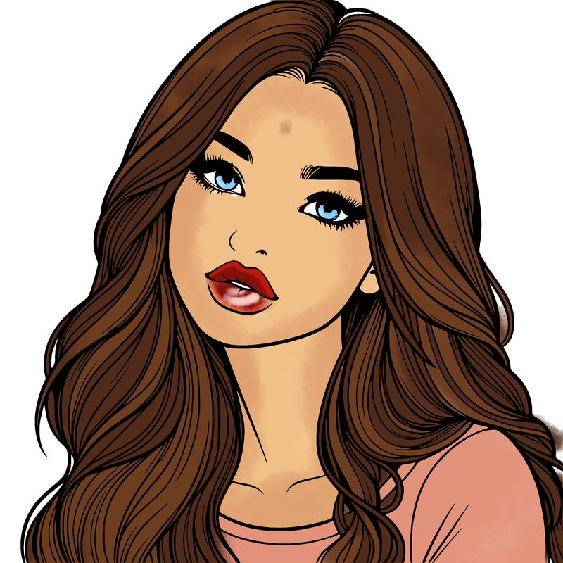 realistic girl with hair on her hair and lips