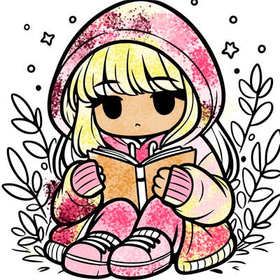 girl in oversized hoodie reading a book