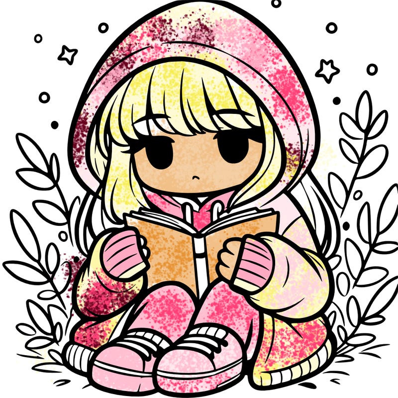 girl in oversized hoodie reading a book