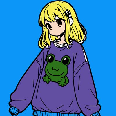 girl wearing frogging sweatshirt