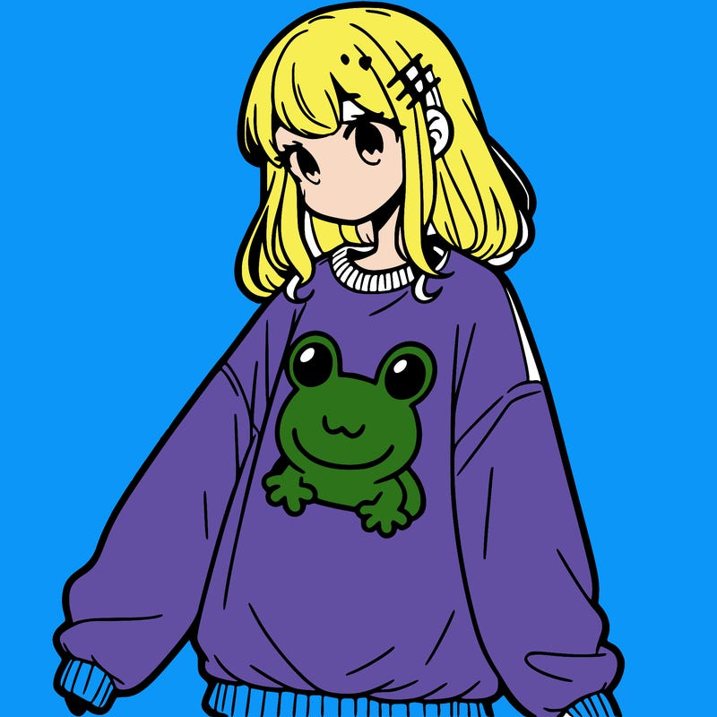 girl wearing frogging sweatshirt