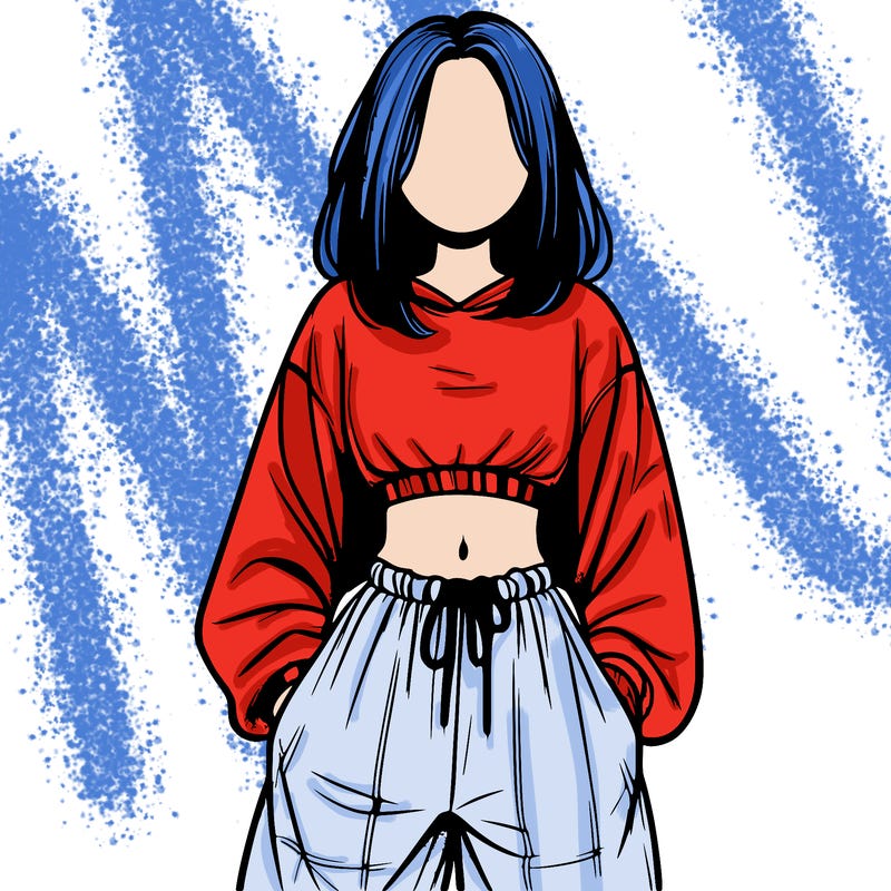 realistic girl faceless with baggy pants and a crop top